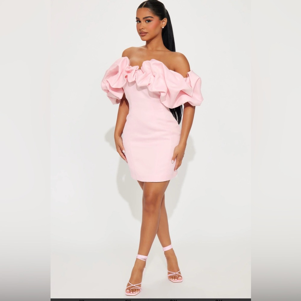 Fashion Nova Pink Off-Shoulder Ruffle Mini Dress